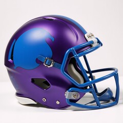 Fototapeta premium Purple and Blue Football Helmet on White Background Minimalist Design
