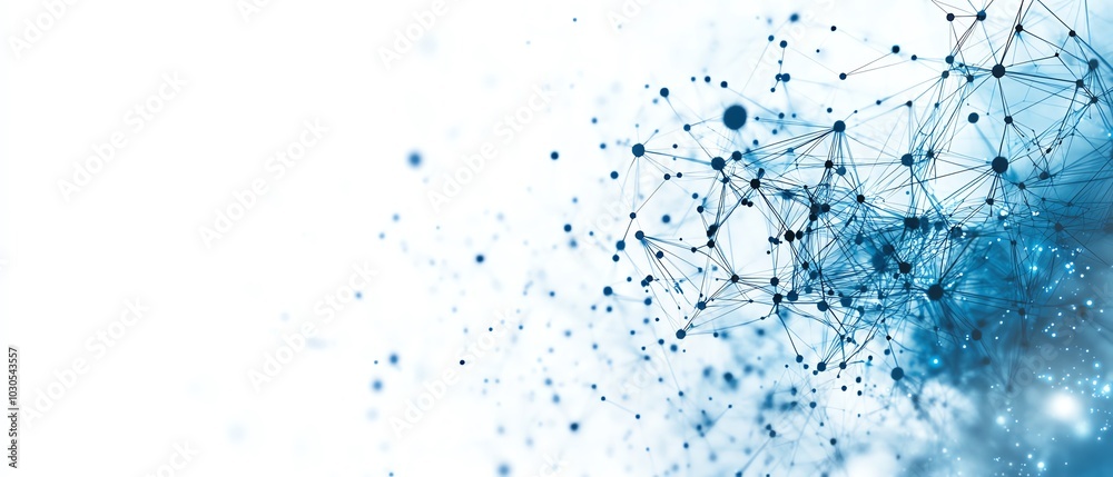 Poster bold abstract blue banner design for a technology website, showcasing interconnected lines and shape