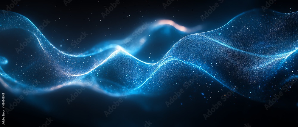 Poster Contemporary tech background with flowing blue abstract lines that define direction and create a sense of motion and energy