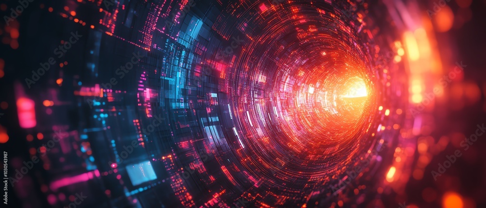 Poster creative background showcasing cyber technology innovation, incorporating futuristic graphics, codin