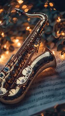 Fototapeta premium Polished Saxophone Resting Among Gentle Lights