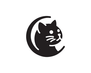 Cat head logo. Cat head icon. Cat face logo. Silhouette simple. Flat style. Black cat face icon logo. Logo design template. Vector illustration. Animal logotype concept. 