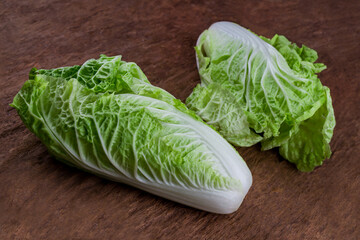 fresh chinese cabbage on old wooden table background