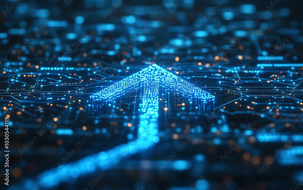 Poster Creative depiction of direction defined by blue abstract lines on a modern tech background, highlighting the intersection of art and technology