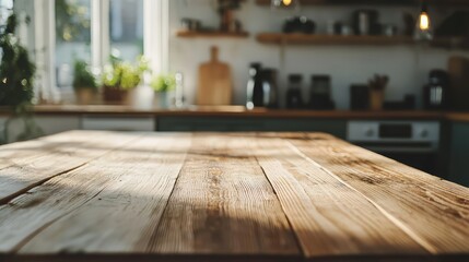 Rustic Wooden Table in Cozy Kitchen Setting