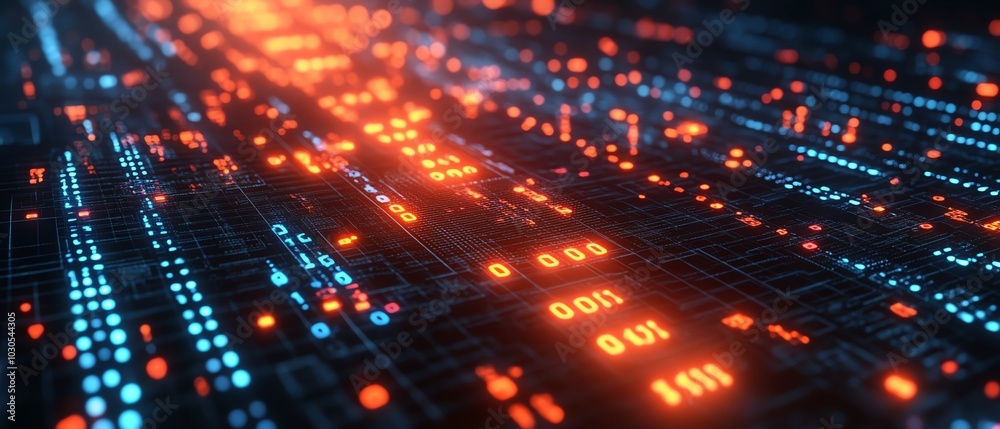 Aufkleber Dynamic background representing innovation in cyber technology, incorporating binary code, circuits, and glowing data streams