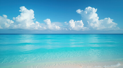 Obraz premium Vibrant Ocean and Cloudscape Image | Blue Sky, Calm Seas, Tropical Clouds, and Stunning Horizon View for Nature and Travel Photography