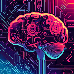 Fototapeta premium Abstract brain design with gears and circuits.