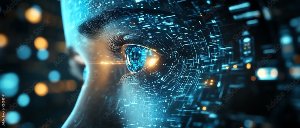 Fototapete Futuristic stock image illustrating the advancements in cyber technology, highlighting digital networks and innovative tech elements