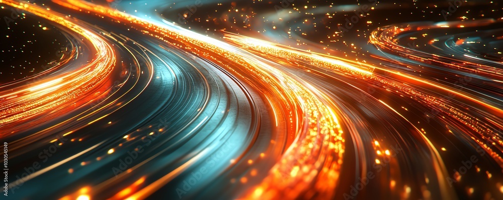 Fototapete Futuristic visualization of an information highway with luminous streams of light, emphasizing speed and efficiency in data transfer