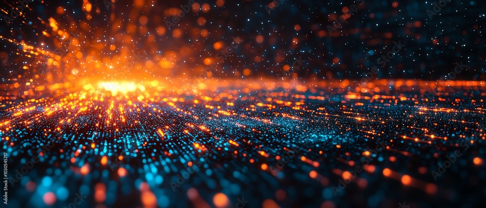 Fototapete Innovative stock image focused on cyber technology, highlighting the synergy of data, networks, and modern computing elements in a dynamic design