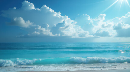 Obraz premium Vibrant Ocean and Cloudscape Image | Blue Sky, Calm Seas, Tropical Clouds, and Stunning Horizon View for Nature and Travel Photography