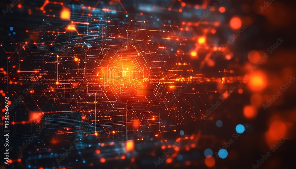 Aufkleber Stock image of a cyber technology landscape, showcasing innovative elements like AI, cybersecurity, and advanced data analytics