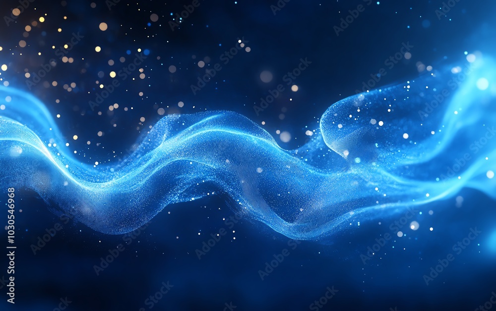 Poster stylish abstract blue banner for a tech website, showcasing flowing lines and geometric patterns for