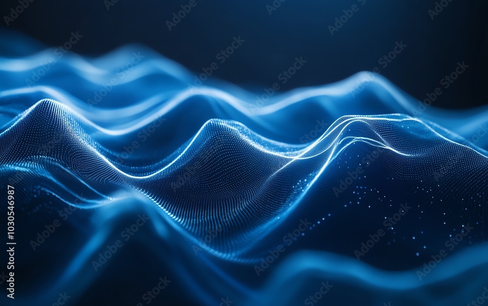 Poster stylish abstract blue banner for a tech website, showcasing flowing lines and geometric patterns for