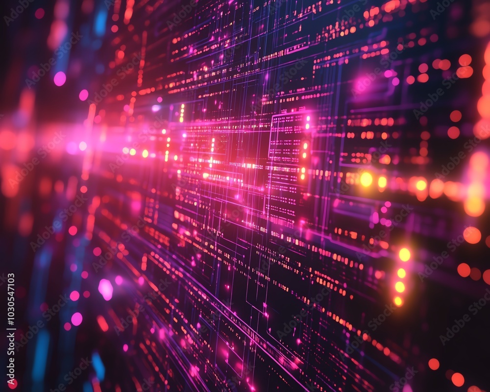 Poster Stylized background emphasizing innovation in cyber technology, with glowing effects and digital patterns to convey a sense of advancement