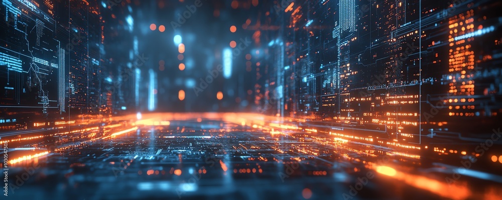 Aufkleber Visual representation of innovation in cyber technology, including circuit boards, data flow graphics, and modern tech interfaces in a stock image