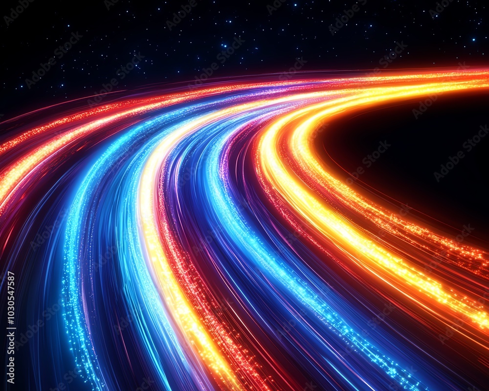 Poster Visual representation of an information highway with flowing streams of light, symbolizing fast data transfer and connectivity