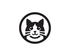 Cat head logo. Cat head icon. Cat face logo. Silhouette simple. Flat style. Black cat face icon logo. Logo design template. Vector illustration. Animal logotype concept. 
