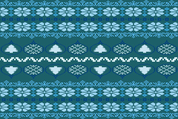Bright and Cheerful Christmas Fabric Pattern in Pixel Art Style.Geometric Shapes for Versatile Use on Backgrounds, Scarves, Blankets, Tablecloths, Rugs, and Apparel,ethnic pattern