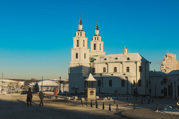 Winter daylight illuminates historic architecture in Minsk complementing the serene atmosphere of the city center