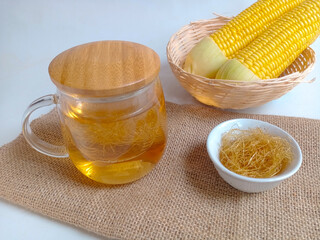 Corn hair or corn silk boiled water in a glass, has the benefit of lowering blood pressure, high...