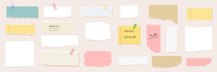 Set of Torn sheets of color paper. Torn paper strips with different structure. Vector illustration