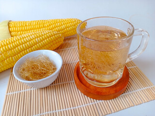 Corn hair or corn silk boiled water in a glass, has the benefit of lowering blood pressure, high...