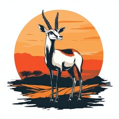 Majestic Dama Gazelle Standing Proudly Against a Colorful Savanna Sunset Scene
