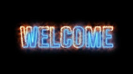 Welcome text neon and fire effect , vektor background banner .