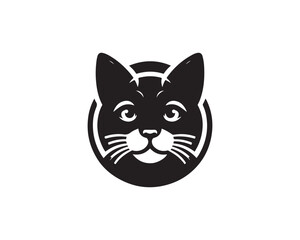 Cat head logo. Cat head icon. Cat face logo. Silhouette simple. Flat style. Black cat face icon logo. Logo design template. Vector illustration. Animal logotype concept. 
