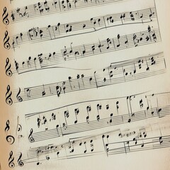 Naklejka premium Sheet music featuring intricate notes and clefs on a vintage paper background.