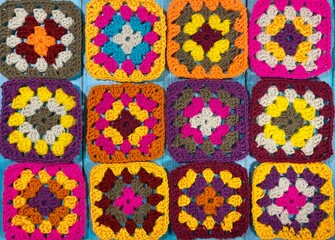 Multicolor crochet granny squares handmade decor motives set collection handiwork hobby cozy photo