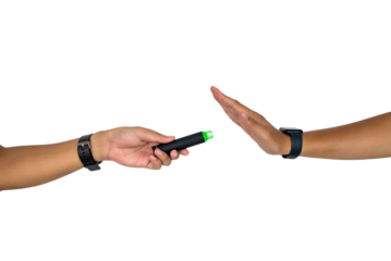 A hand holding a electronic cigarettes with Transparent background. PNG files