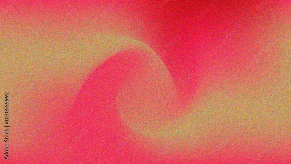Poster grainy gradient background in gold pink red colors with vibrant perspective 3d geometric prism shape