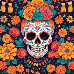 colorful banner design featuring traditional Day of the Dead 