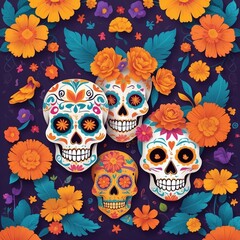 colorful banner design featuring traditional Day of the Dead 