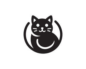 Cat head logo. Cat head icon. Cat face logo. Silhouette simple. Flat style. Black cat face icon logo. Logo design template. Vector illustration. Animal logotype concept. 