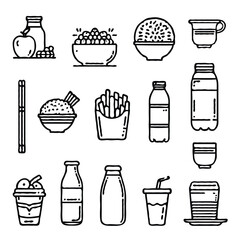 Adobe Illustrator Artwork
set of contour cakes and sweets, line art fast food icons.
black and white illustration, set of decorative elements