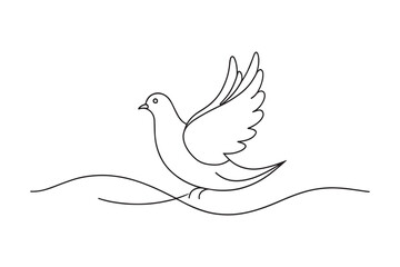 Dove bird continuous line art flat vector illustration on white background.