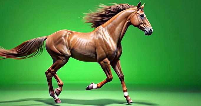 Chestnut Horse Running Galloping on Green Screen Full HD 4K Video Footage Download