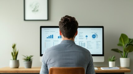 Person analyzing data on desktop computer