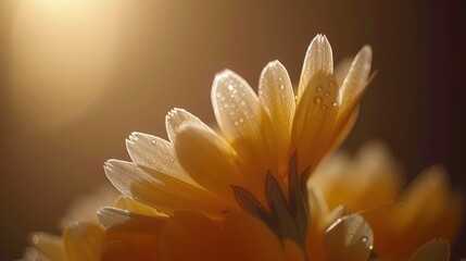 Fototapeta premium Golden Flower Petals with Dew Drops