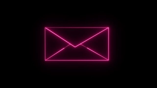 Bright pink message icon. Neon line message icon animation on black background. Indicates message, letter, news icon.
