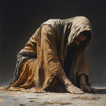 Healed Leper Man Kneeling in Worship - Biblical Scene Generative AI