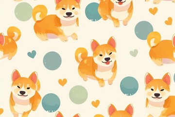 Fototapeta premium Dog illustration cute wallpaper pattern mammal animal.