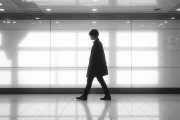 Fototapeta premium Walk to office, minimalism, golden section, japanese photo style, editorial photography --ar 128:85 --style raw --stylize 500 --v 6.1 Job ID: e3bf83a2-f96e-492d-aca8-af77bad356db