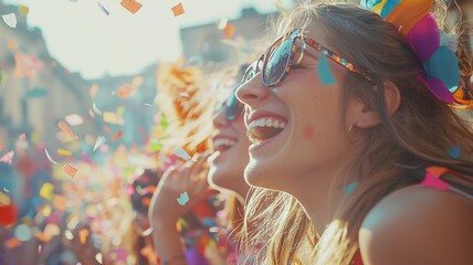 Smiling woman with confetti at carnival