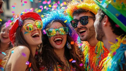 Happy friends enjoying colorful festival