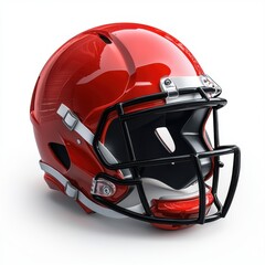 Fototapeta premium Red football helmet with black face guard on white background